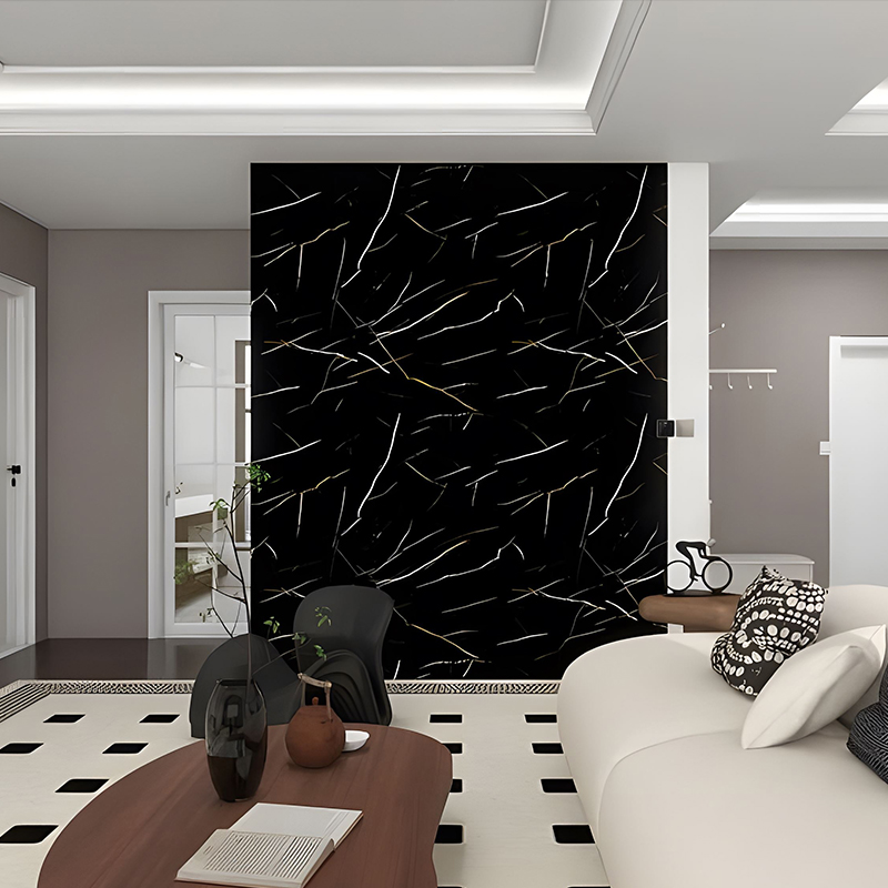 Film de transfert en PET, décoration murale de fond de salon en soie noire dorée