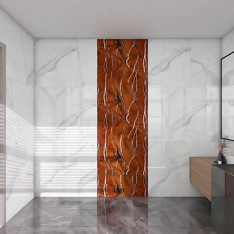 Film de transfert de chaleur en PET, décoration texturée marron pour dosseret de salle de bains, forêt tropicale