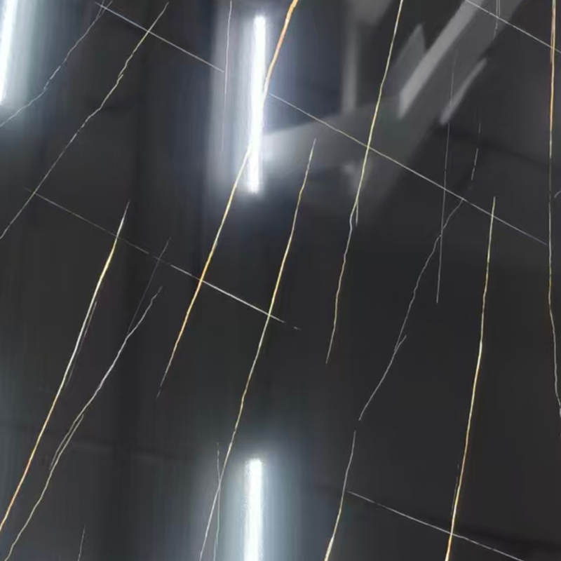 Feuille de marbre UV anti-rayures en veine d'or noir pour la décoration murale intérieure
